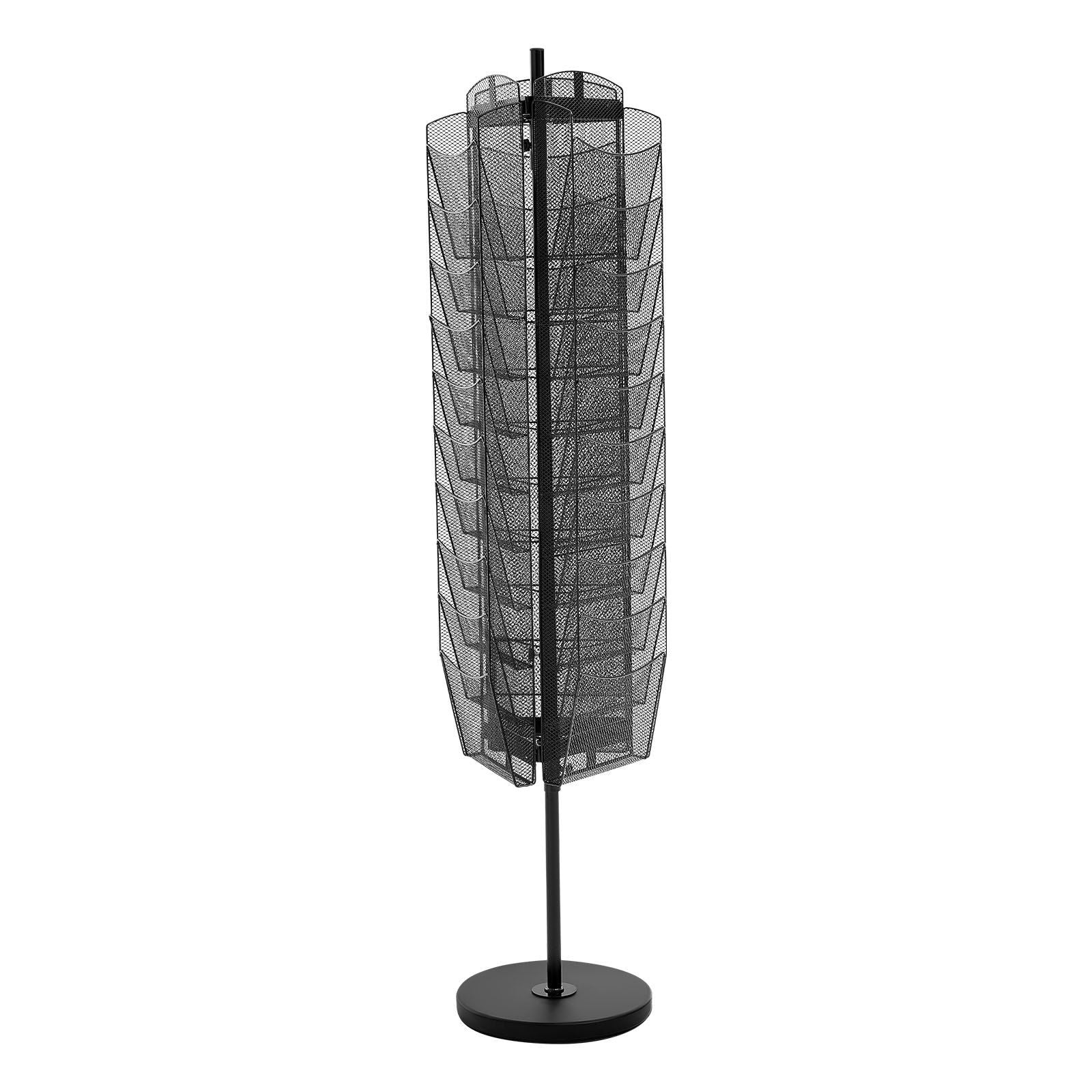 Rotating Brochure Display Rack, 30 Pockets Mesh Magazine Literature Display Stand, Portable Floor Standing Magazine Rack, Metal Newspaper Catalog Holders for Shop Exhibitions Office Trade Show