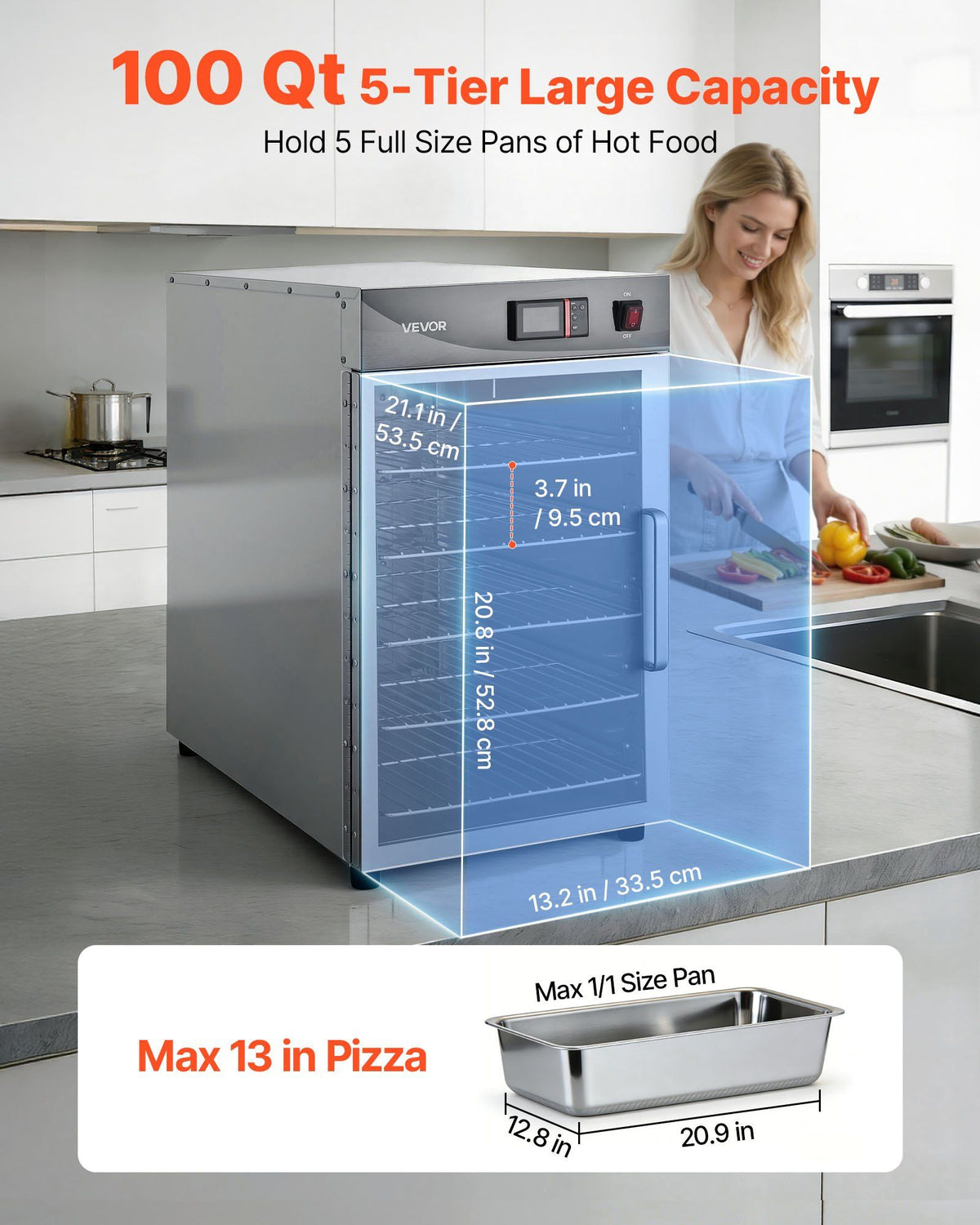 Electric Hot Box Food Warmer, 5-Tier Commercial Warming Cabinet with Water Tray, Single-Door and Adjustable Shelves, Stainless Steel Food Warmer Cabinet, for Restaurant, Kitchen, Pizza, Chicken