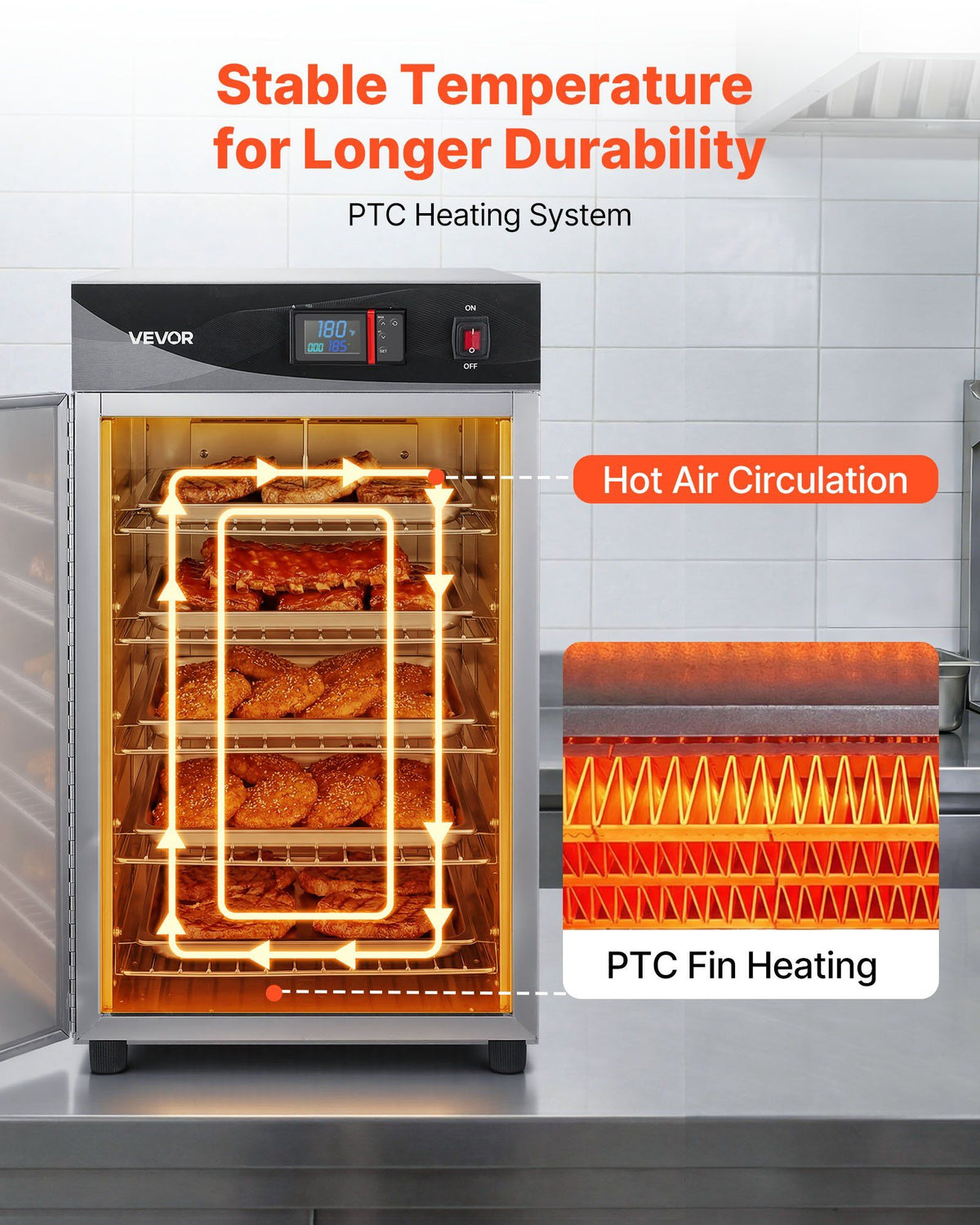 Electric Hot Box Food Warmer, 5-Tier Commercial Warming Cabinet with Water Tray, Single-Door and Adjustable Shelves, Stainless Steel Food Warmer Cabinet, for Restaurant, Kitchen, Pizza, Chicken