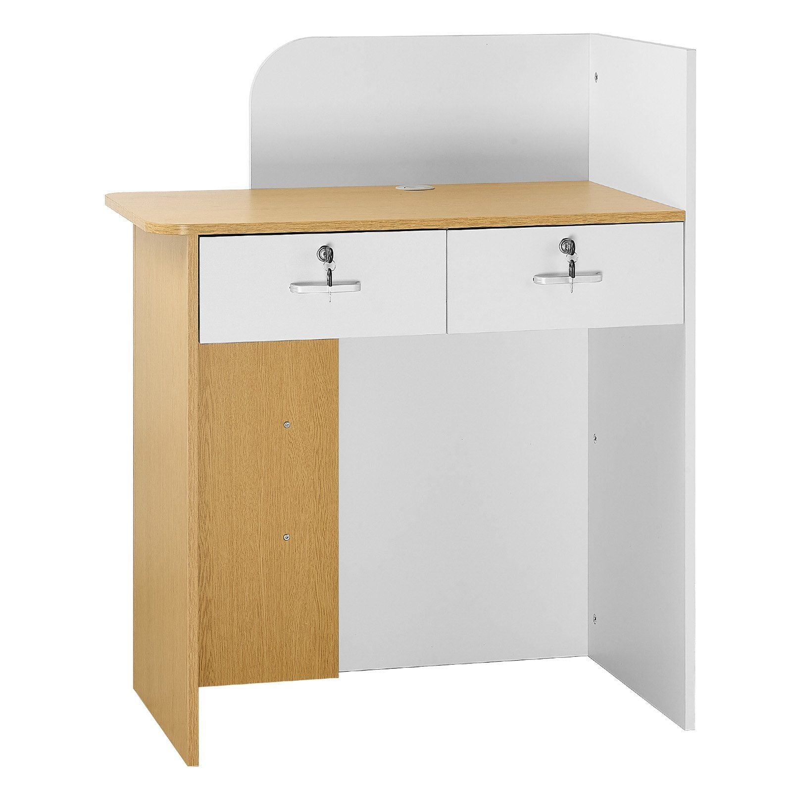 Reception Desk, 80 cm Rectangular Front Counter Table, Modern Office Reception Desk with LED Light, 2 Drawers & Power Outlets, Retail Counter Table for Checkout, Lobby, Beauty Salon, Office