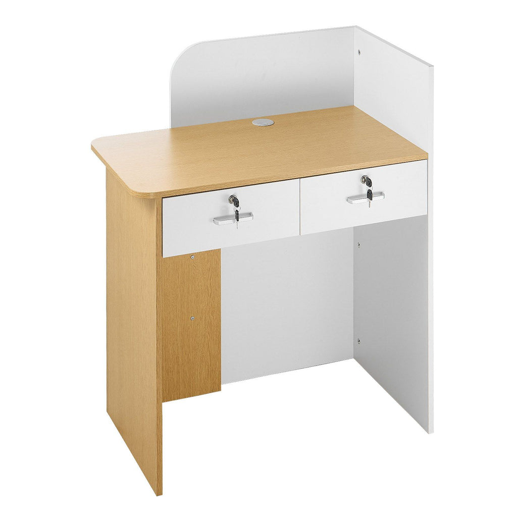 Reception Desk, 80 cm Rectangular Front Counter Table, Modern Office Reception Desk with LED Light, 2 Drawers & Power Outlets, Retail Counter Table for Checkout, Lobby, Beauty Salon, Office