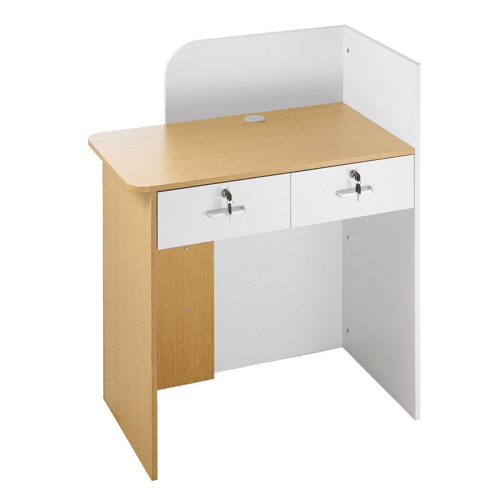Reception Desk, 80 cm Rectangular Front Counter Table, Modern Office Reception Desk with LED Light, 2 Drawers & Power Outlets, Retail Counter Table for Checkout, Lobby, Beauty Salon, Office