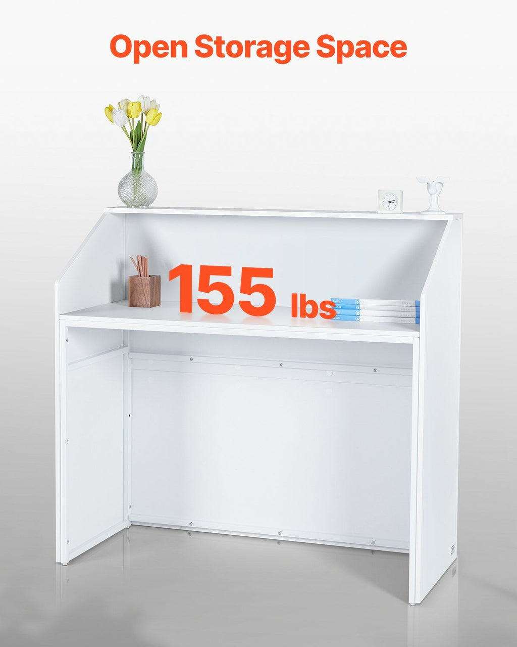 Reception Desk, 1180 x 500 x 1115 mm Rectangular Front Counter Table, Office Reception Desk, Retail Counter and Front Reception Counter, for Checkout, Lobby, Beauty Salon and Office, White