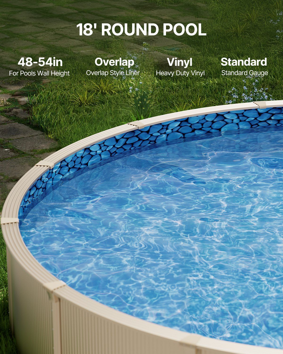 18-ft Round Above Ground Pool Liner, Overlap Pool Liners, Standard Gauge Vinyl, 48-to-54inch Wall Height, Designed for Steel Sided Above-Ground Swimming Pools
