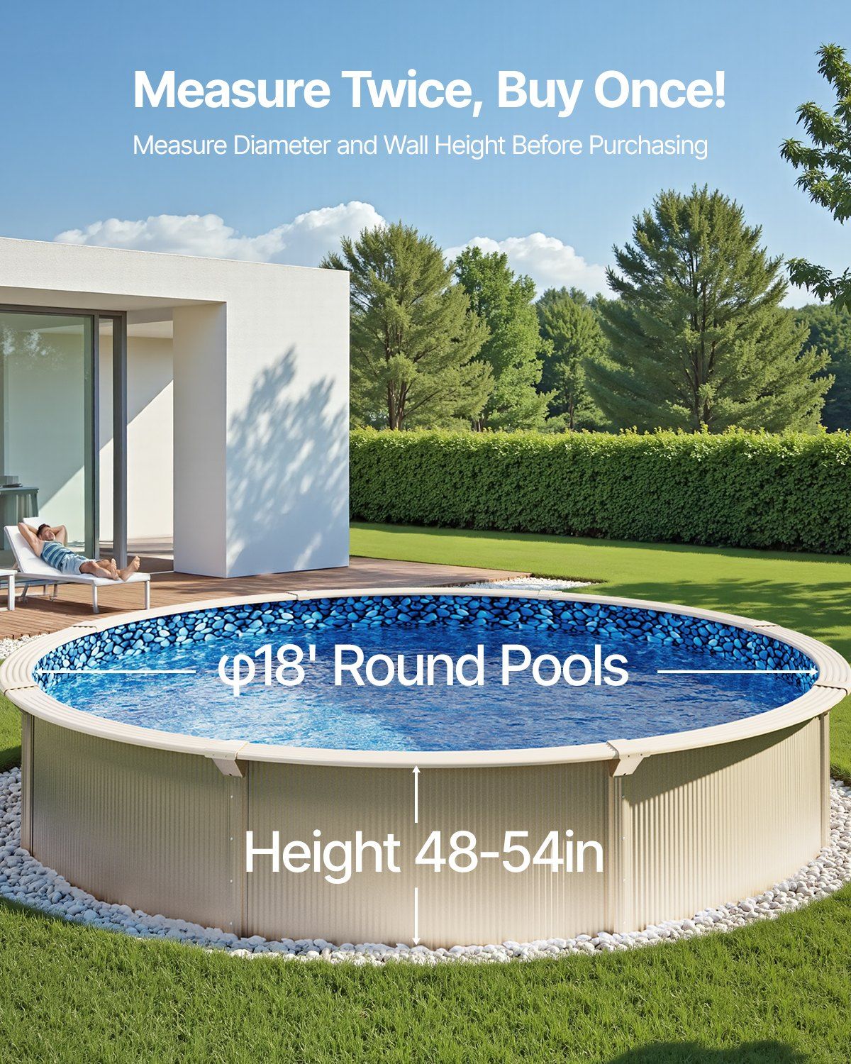 18-ft Round Above Ground Pool Liner, Overlap Pool Liners, Standard Gauge Vinyl, 48-to-54inch Wall Height, Designed for Steel Sided Above-Ground Swimming Pools