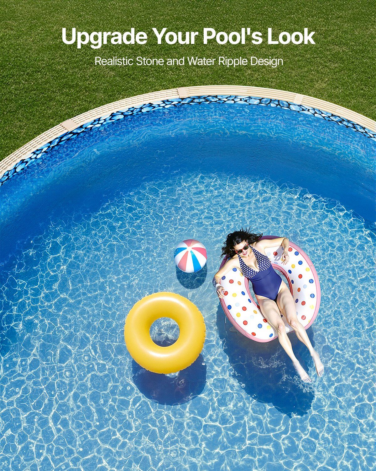 Pool Liner, 33ft Round Pool Liner, Uinbead Style, Durable Vinyl Pool Liner, Standard Gauge, 52in Wall Height, Pool Liner Replacement for Steel Sided Above-Ground Swimming Pools