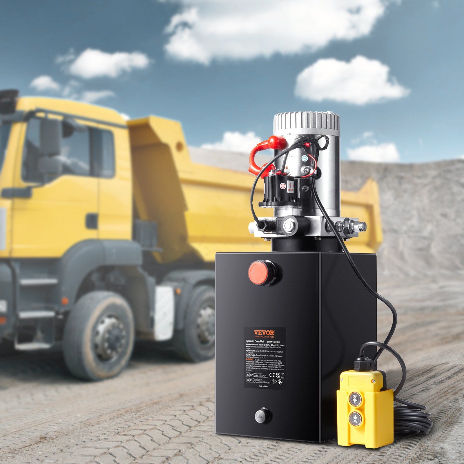 Hydraulic Pump, 12 Quart Hydraulic Power Unit, Single Acting Dump Trailer Pump, 0.91 GPM Flow Rate, 3200 PSI Max Relief Pressure, DC 12V Hydraulic Pump for Dump Trailer Car Lifting