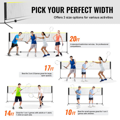 VEVOR Badminton Net, Height Adjustable Volleyball Net, 17ft Wide Foldable Pickleball Net, Portable Easy Setup Tennis Net Set with Poles, Stand and Carry Bag, for Kids Backyard Game Indoor Outdoor Use