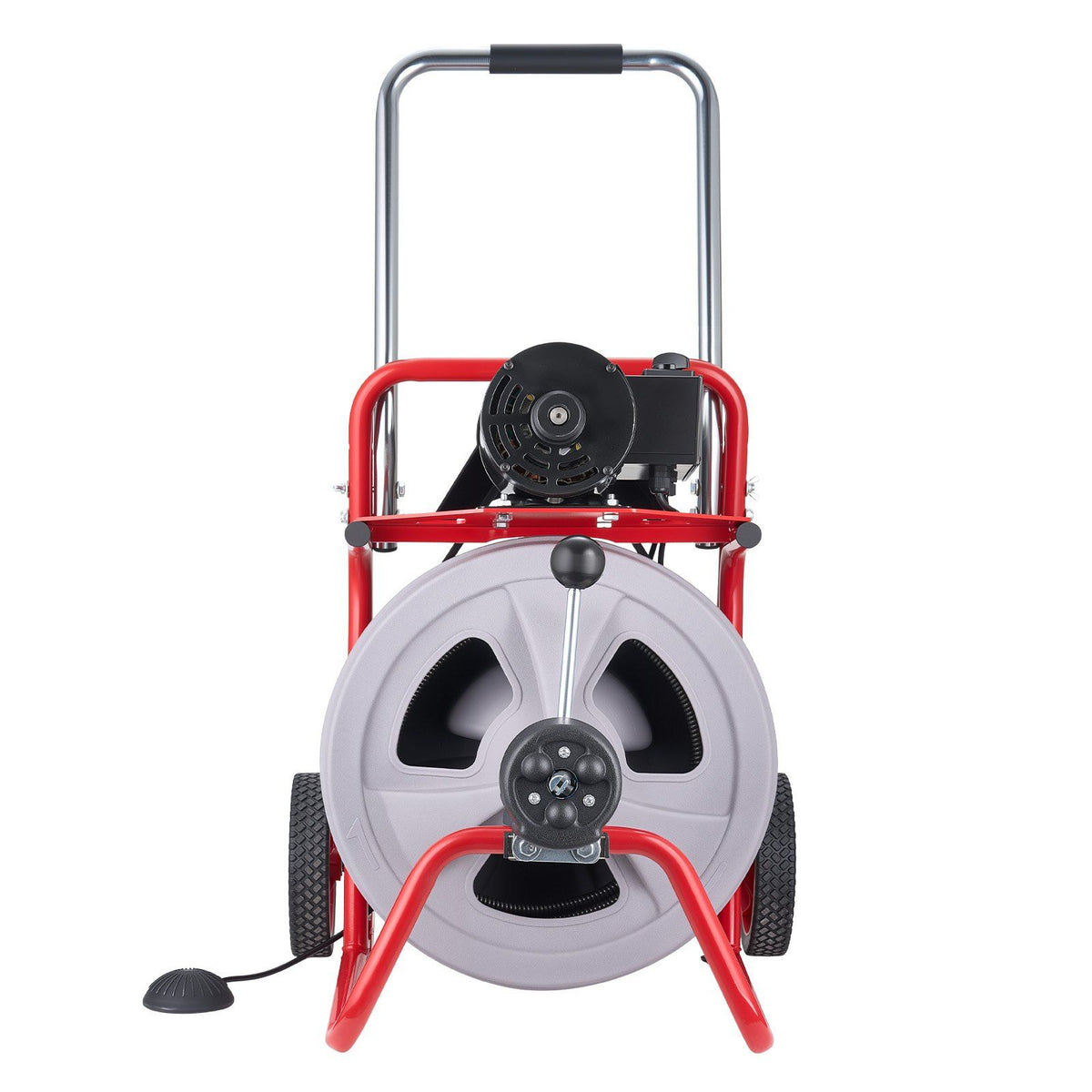 Drain Cleaner Machine 22m x 13mm, Auto Feed Sewer Snake Drain Auger on Wheels, Portable Drain Cleaning Machine with 8 Cutters & Air-Activated Foot Switch for 50mm to 150mm Pipes