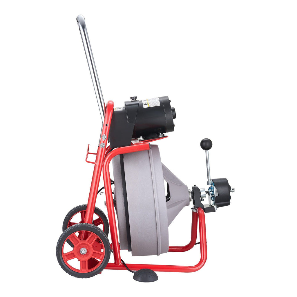 Drain Cleaner Machine 22m x 13mm, Auto Feed Sewer Snake Drain Auger on Wheels, Portable Drain Cleaning Machine with 8 Cutters & Air-Activated Foot Switch for 50mm to 150mm Pipes