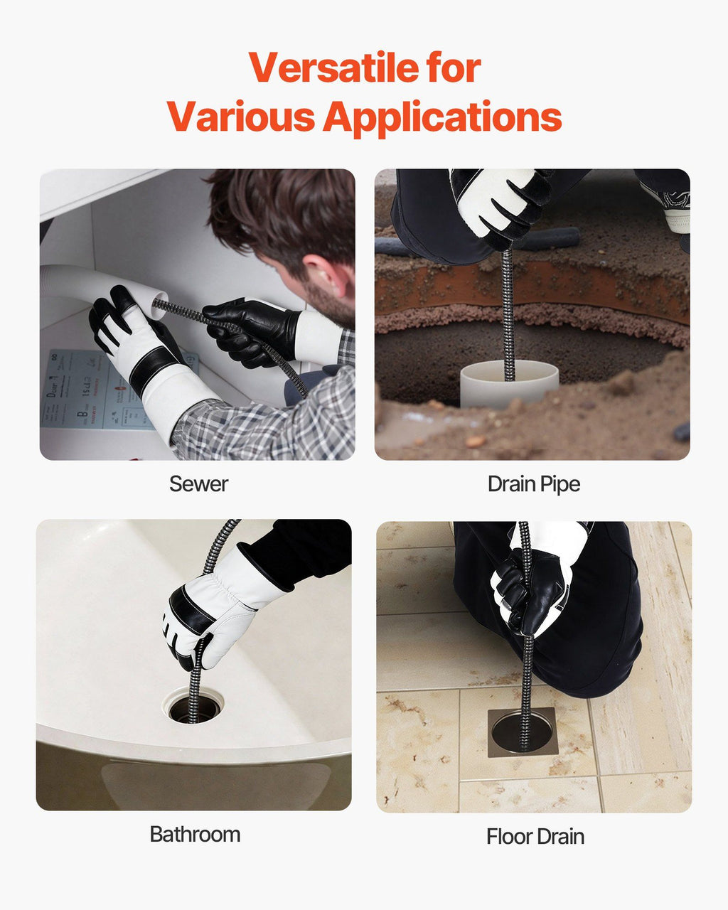 Drain Cleaner Machine 22m x 13mm, Auto Feed Sewer Snake Auger on Wheels, Portable Drain Cleaning Machine with 4 Cutters & Air-activated Foot Switch for 50mm to 150mm Pipes