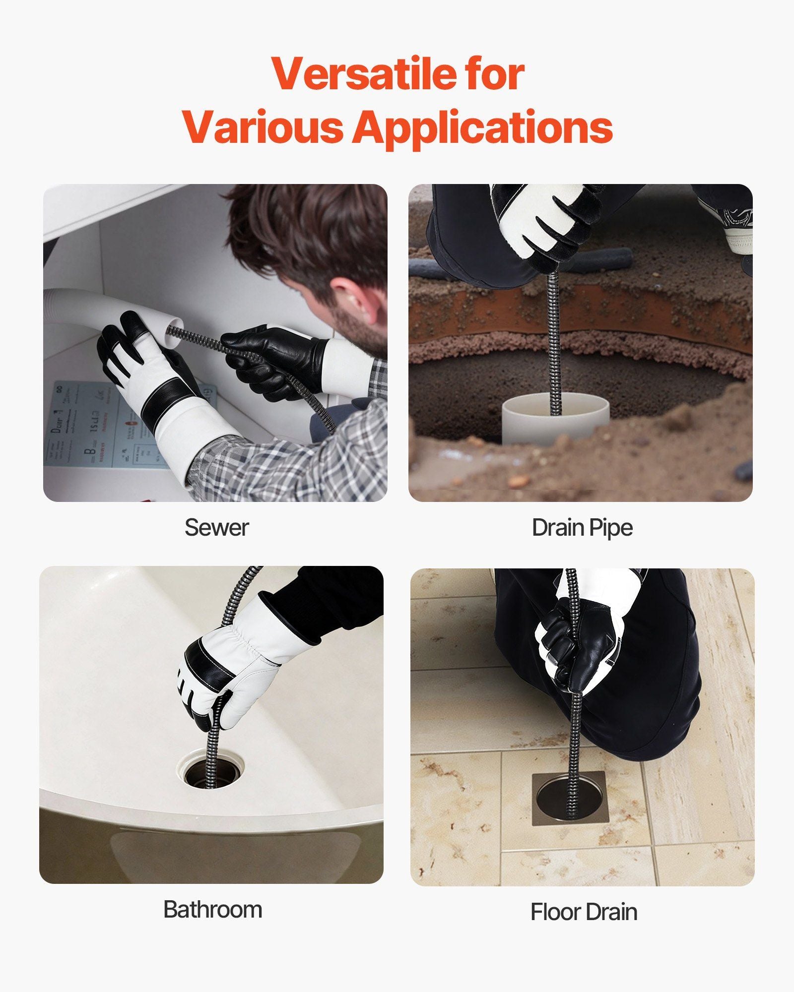 Drain Cleaner Machine 22m x 13mm, Auto Feed Sewer Snake Auger on Wheels, Portable Drain Cleaning Machine with 4 Cutters & Air-activated Foot Switch for 50mm to 150mm Pipes