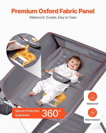 VEVOR Baby Changing Table, Foldable Diaper Change Station with Side Basket, Adjustable Height Portable Changing Table with Lockable Wheels, Multi-Functional Storage Organizer Nursery, Dark Gray