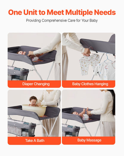 VEVOR Baby Changing Table, Foldable Diaper Change Station with Side Basket, Adjustable Height Portable Changing Table with Lockable Wheels, Multi-Functional Storage Organizer Nursery, Dark Gray