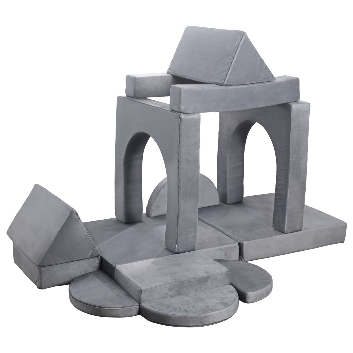 VEVOR Modular Kids Play Couch, Sectional Toddler Sofa with Armrests, 28D Sponge & Short Pile, Convertible Kids Modular Couch DIY Creative Combination for Playroom, Bedroom, Living Room, 14 Pcs, Gray