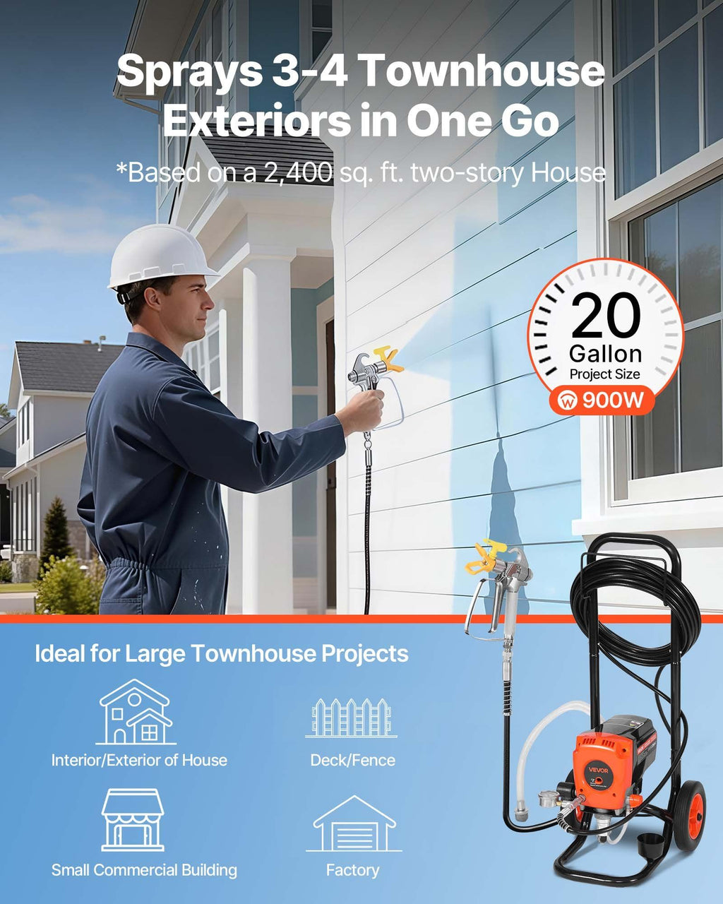 Stand Airless Paint Sprayer, 950W, 3300PSI High Pressure Airless Sprayer with Cart, Cleaning Brush, Hose, Extension Rod, Nozzles, Electric Spray Paint Machine for Interior or Exterior of House
