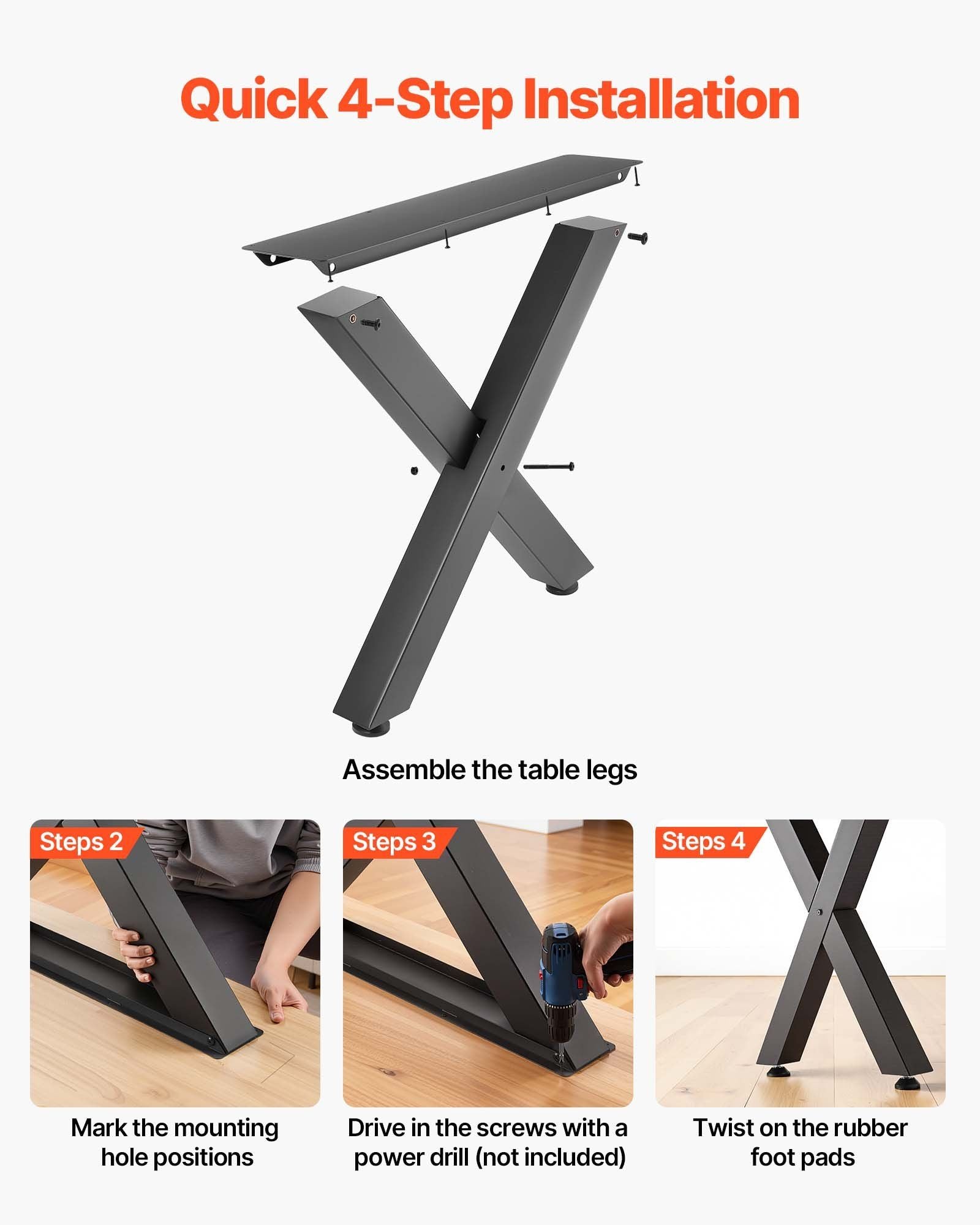 Table Legs, 750 x 600 mm (H x W) Steel Furniture Legs, Modular Design, Easy Assembly, 1000 kg Max Load Heavy Duty, for Home Office Desk, Coffee Dinner Bar Tables, Workbench,2 PCS, X Frame, Black