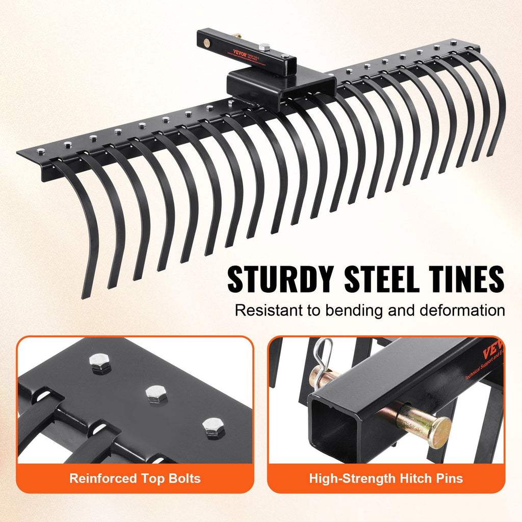 Tow Behind Landscape Rake, 1.5m Tow Dethatcher with 21 Steel Coil Tines, Lawn Dethatcher Rake Attaches to 1.2m or 15m Toolbars and 3-point Suspension Systems, for Leaves, Pine Needles, and Grass