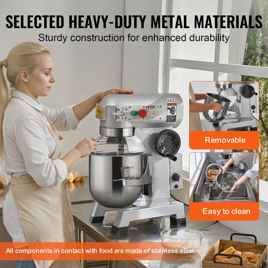 Commercial Food Mixer, 18.7L Commercial Stand Mixer with 3 Adjustable Speeds, 1100W Dough Mixer with Stainless Steel Bowl and 3 Mixing Attachments, Ideal for Restaurant, Bakery, Pastry shop, Caf