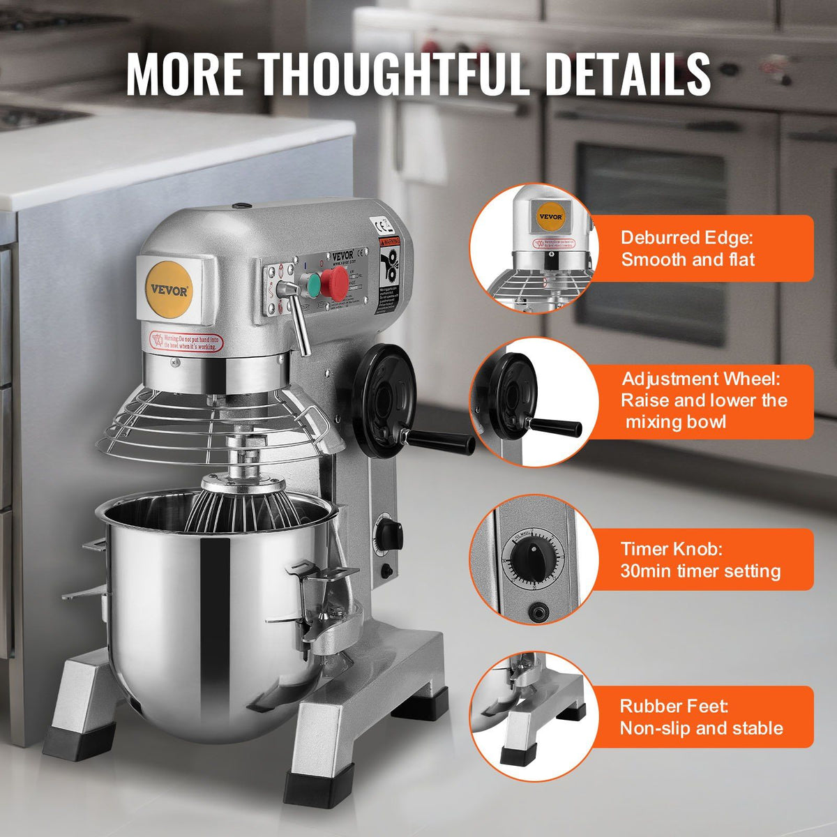 Commercial Food Mixer, 18.7L Commercial Stand Mixer with 3 Adjustable Speeds, 1100W Dough Mixer with Stainless Steel Bowl and 3 Mixing Attachments, Ideal for Restaurant, Bakery, Pastry shop, Caf