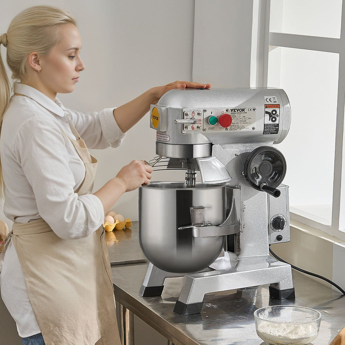 Commercial Food Mixer, 18.7L Commercial Stand Mixer with 3 Adjustable Speeds, 1100W Dough Mixer with Stainless Steel Bowl and 3 Mixing Attachments, Ideal for Restaurant, Bakery, Pastry shop, Caf