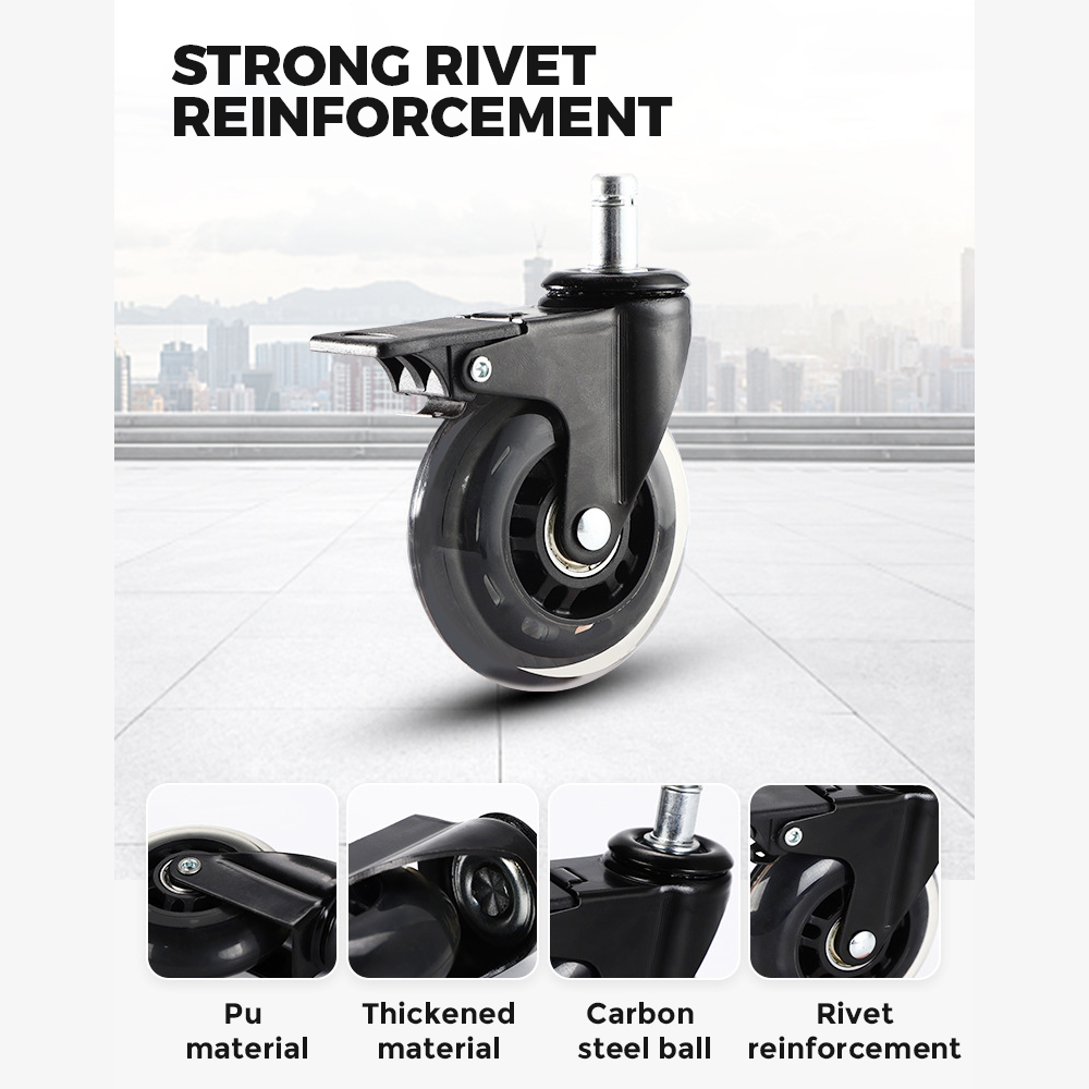 Office Chair Casters 5-Pack - 360° Swivel Wheels with Brake Locks