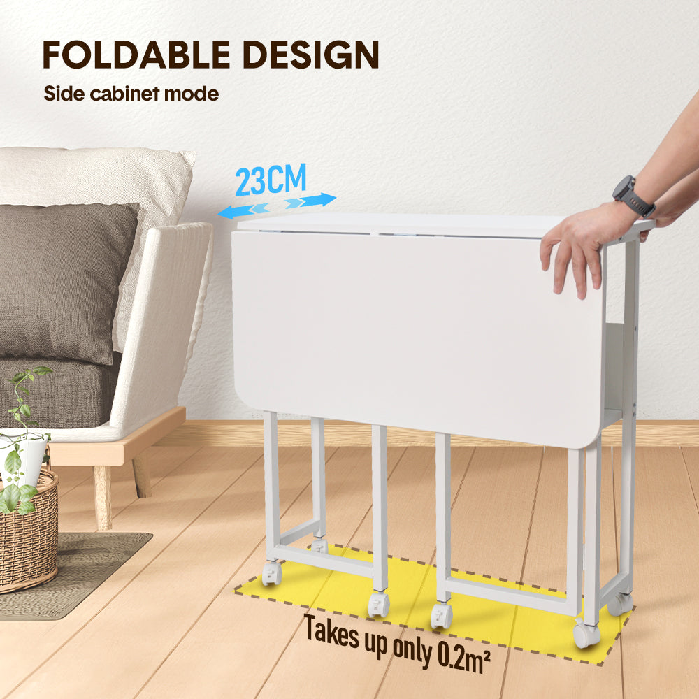 Foldable Desk 80x58x74cm - Wheels Storage 45kg White Space-Saving