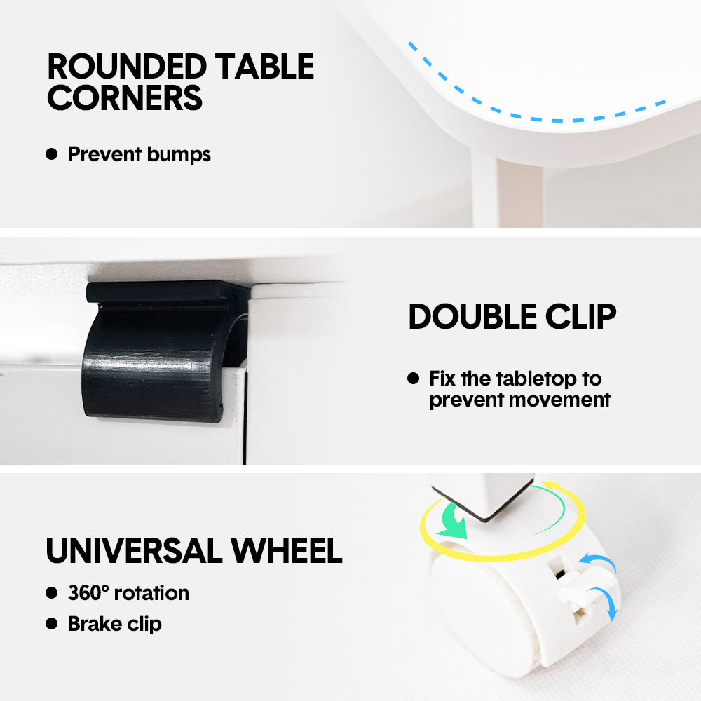 Foldable Desk 80x58x74cm - Wheels Storage 45kg White Space-Saving
