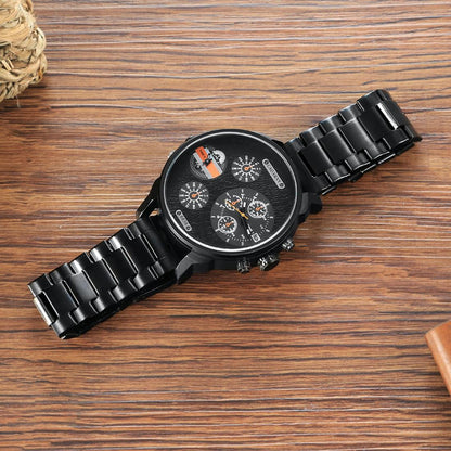 Stylish Waterproof Dual Quartz Watch With Stainless Steel Band - Orange-1915196534597750789