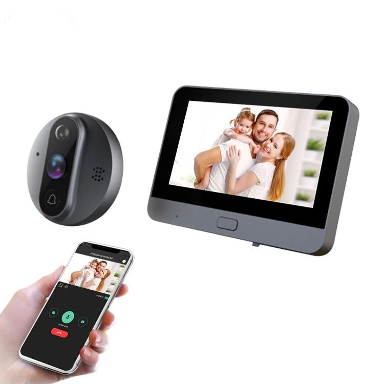 Smart Wifi Video Doorbell - 4.3 Inch Visual Peephole - Black-1915196509331263488