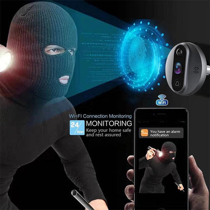 Smart Wifi Video Doorbell - 4.3 Inch Visual Peephole - Black-1915196509331263494