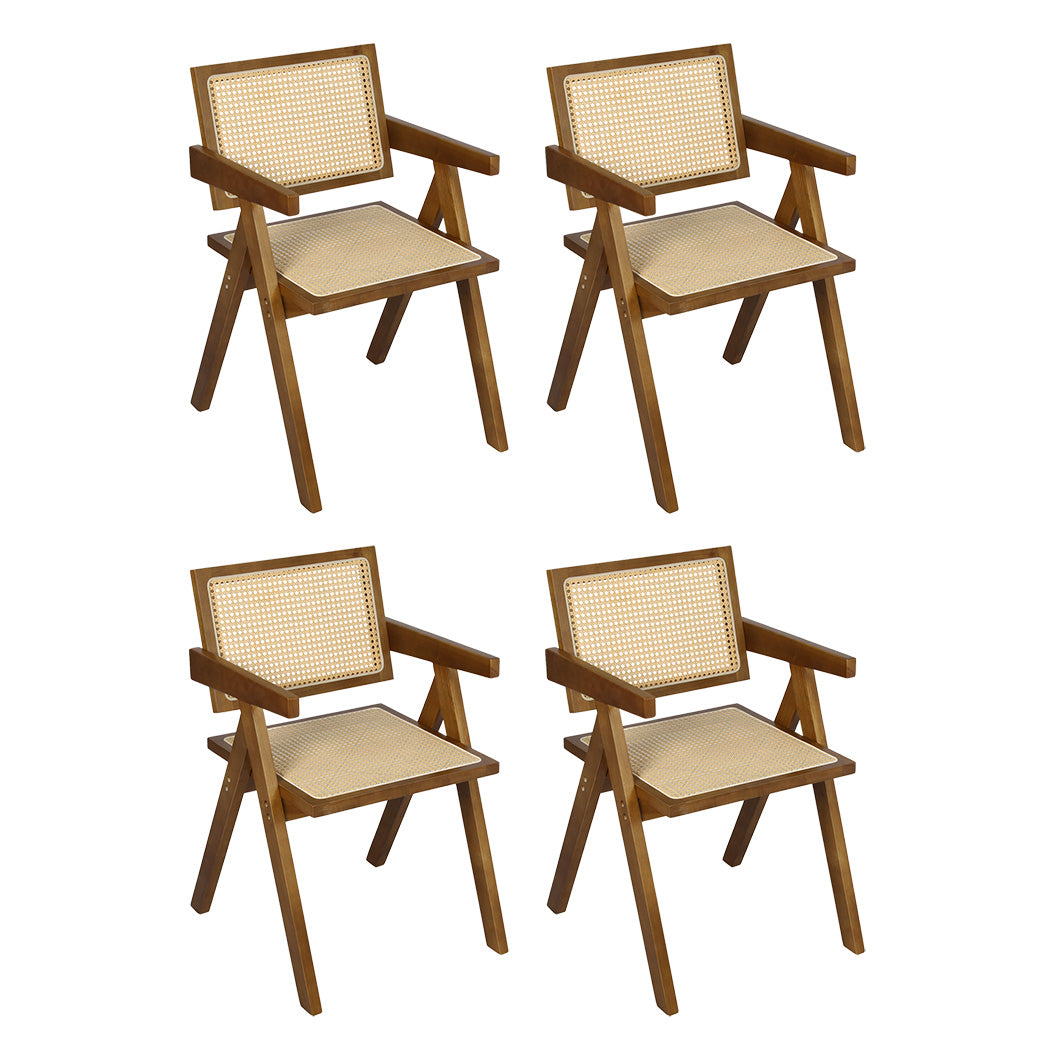 Levede 4x Walnut Wicker Armchair Dining Chair - Bens Market Place