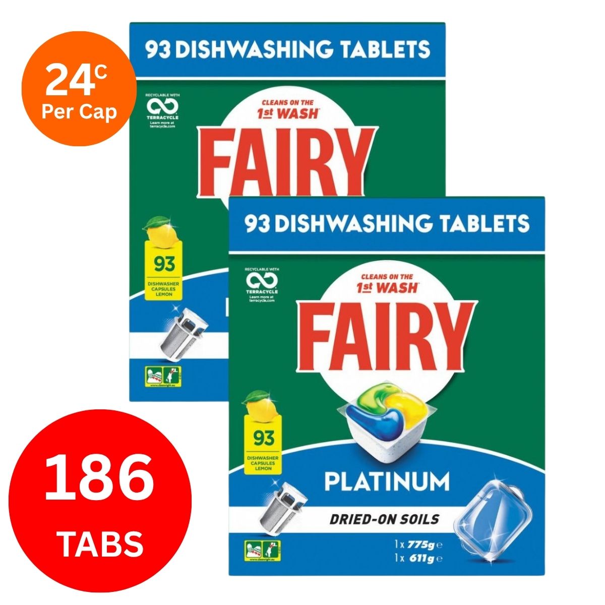 Fairy Platinum x 186 Lemon Dishwasher Tablets-1984023723342172163