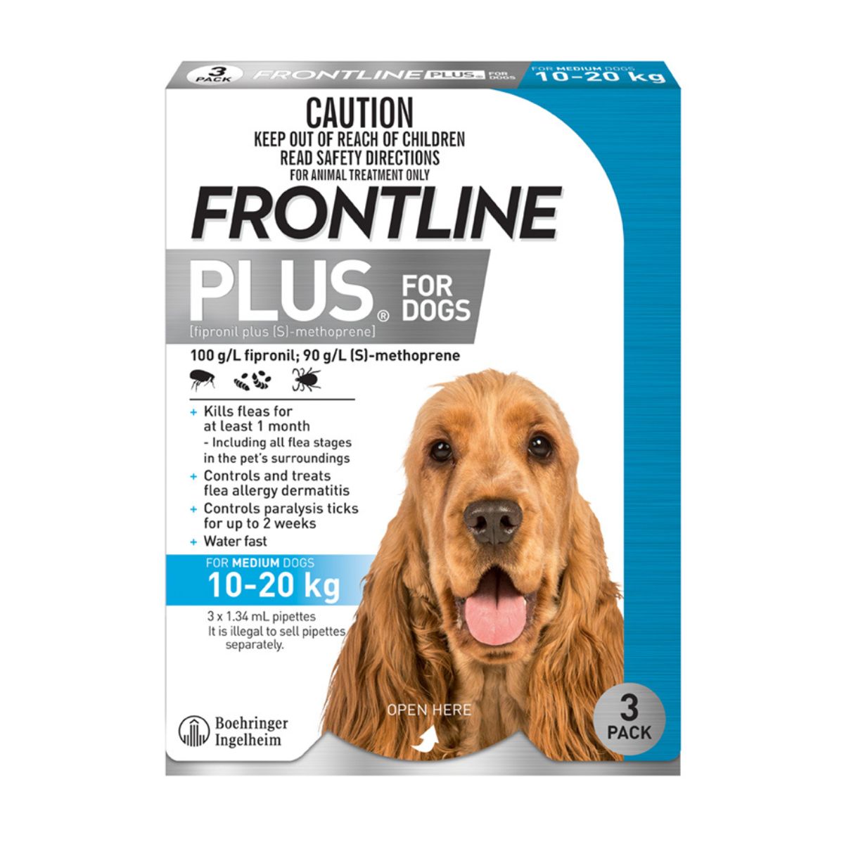 Frontline Plus Dog 10-20kg Blue Medium 3pk-1973193598279225346