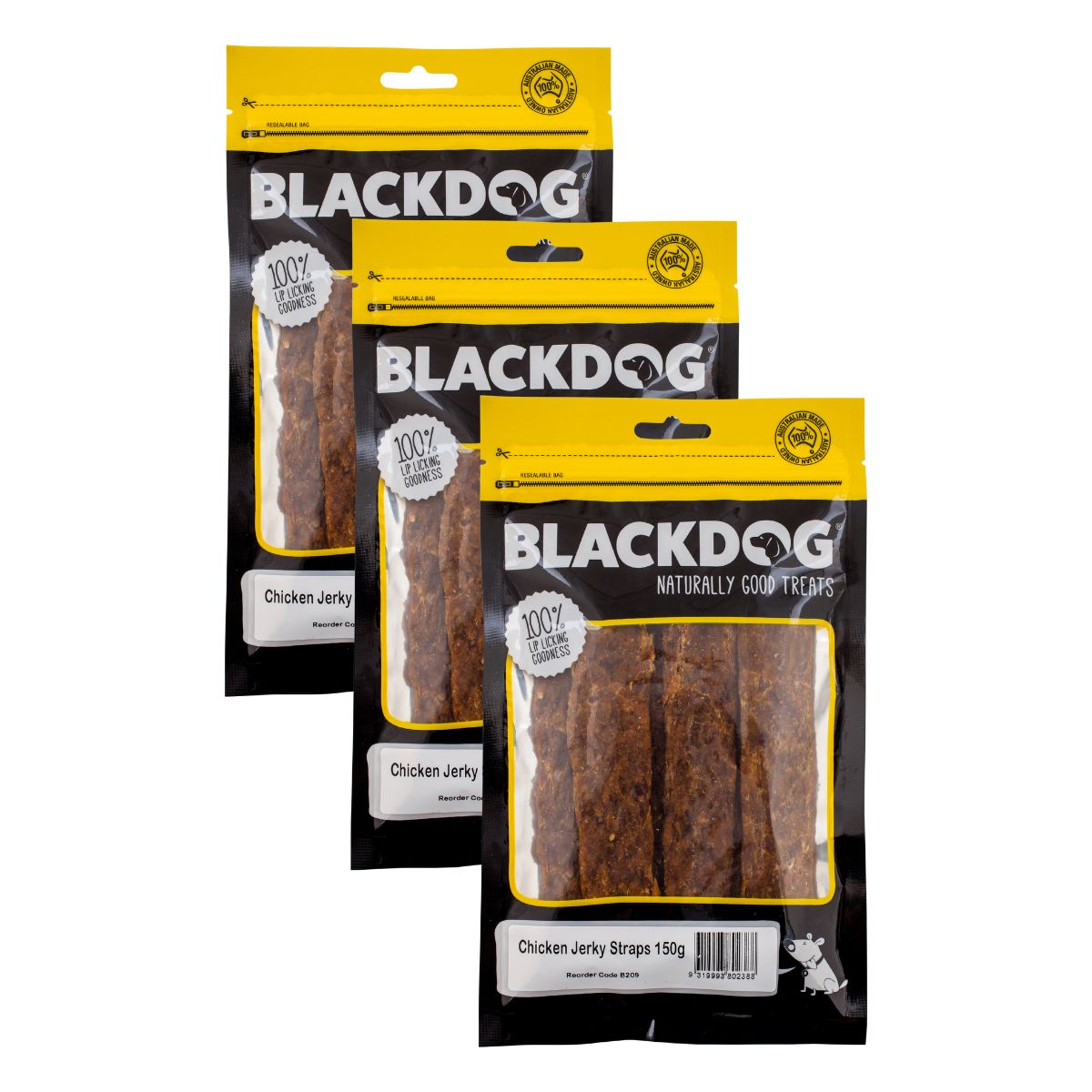 Blackdog Chicken Jerky Straps 150g x 3pk-1973193585989914626