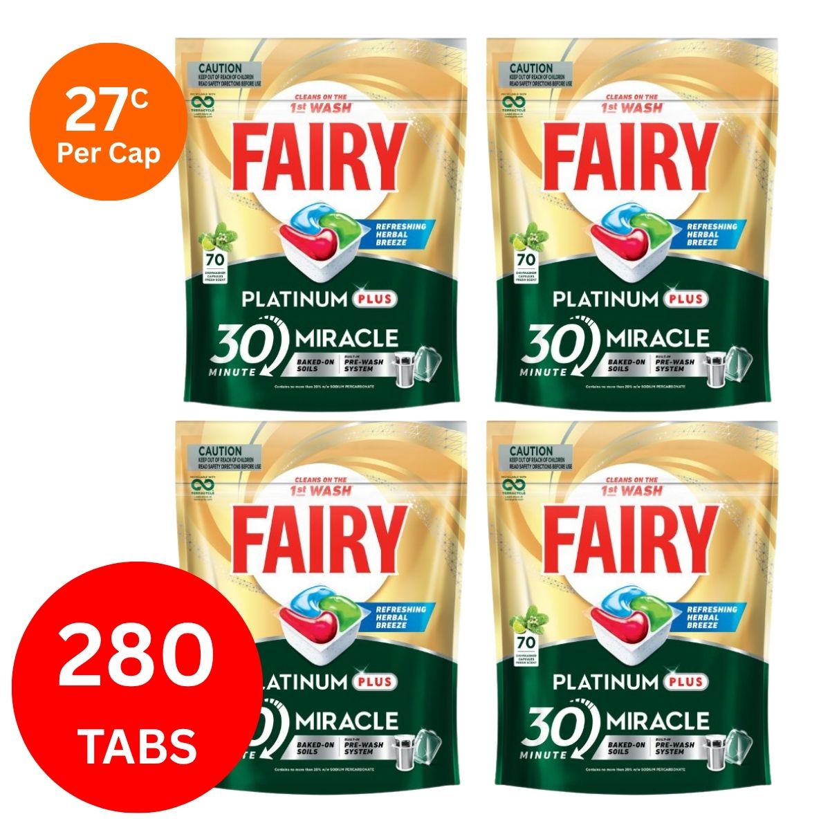 Fairy Platinum Plus x 280 Herbal Breeze Dishwasher Tablets-1984023725200248832