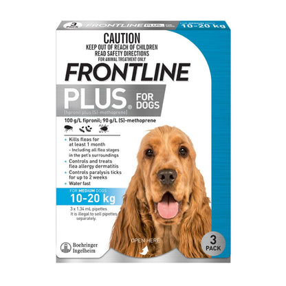 Frontline Plus Dog 10-20kg Blue Medium 3pk-1973193598279225344