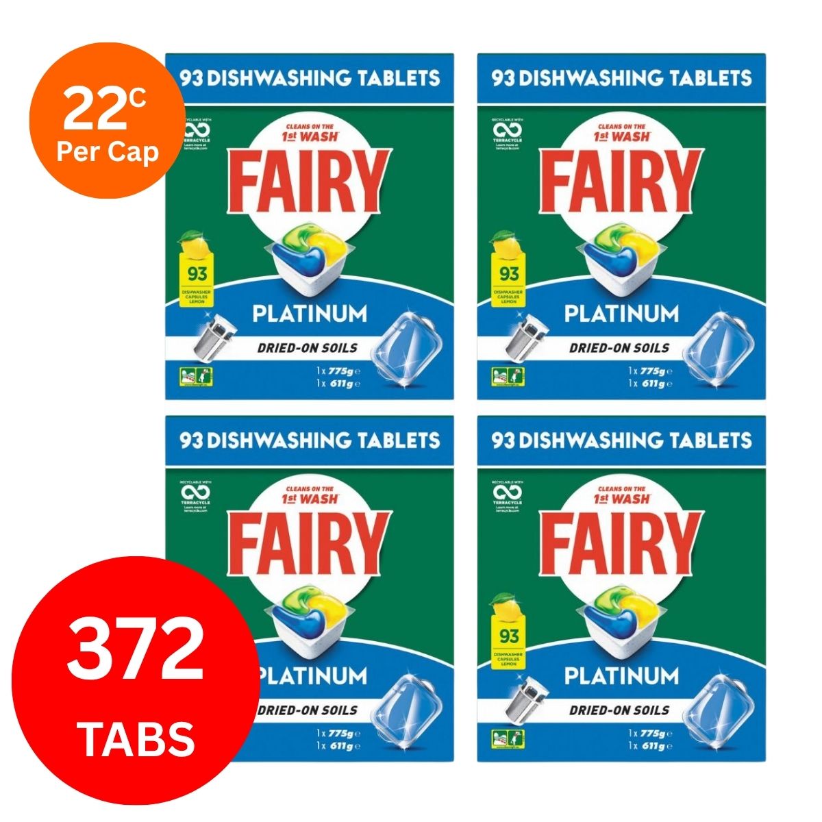 Fairy Platinum x 372 Lemon Dishwasher Tablets-1984023723824517123