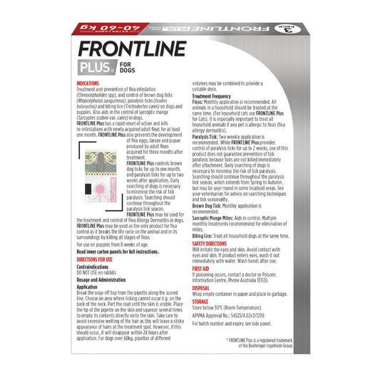 Frontline Plus Dog 40-60kg Red X/Large 3pk-1973193598975479809