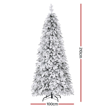 Jingle Jollys Christmas Tree 2.1m Flocking Pencil Tree LED Xmas 860 Tips White
