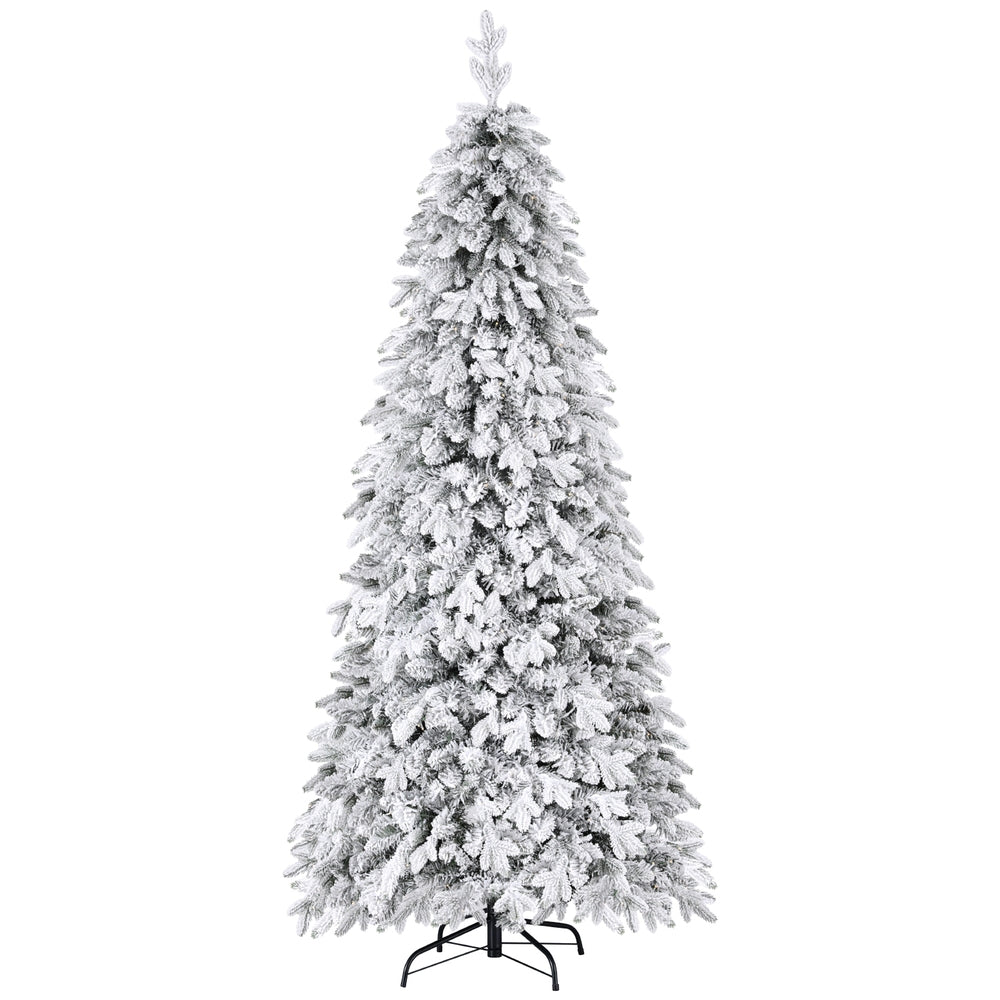 Jingle Jollys Christmas Tree 2.1m Flocking Pencil Tree LED Xmas 860 Tips White
