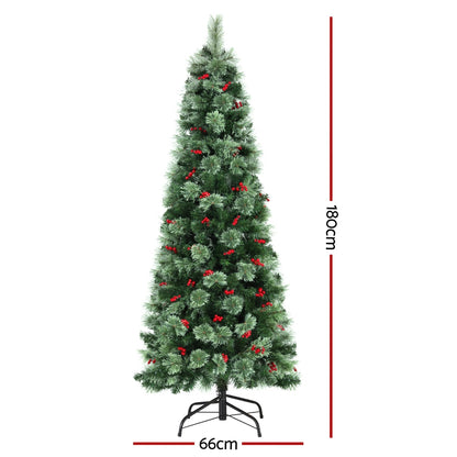 Jingle Jollys Christmas Tree 1.8M LED Xmas Tree Party Decorations Red Barries
