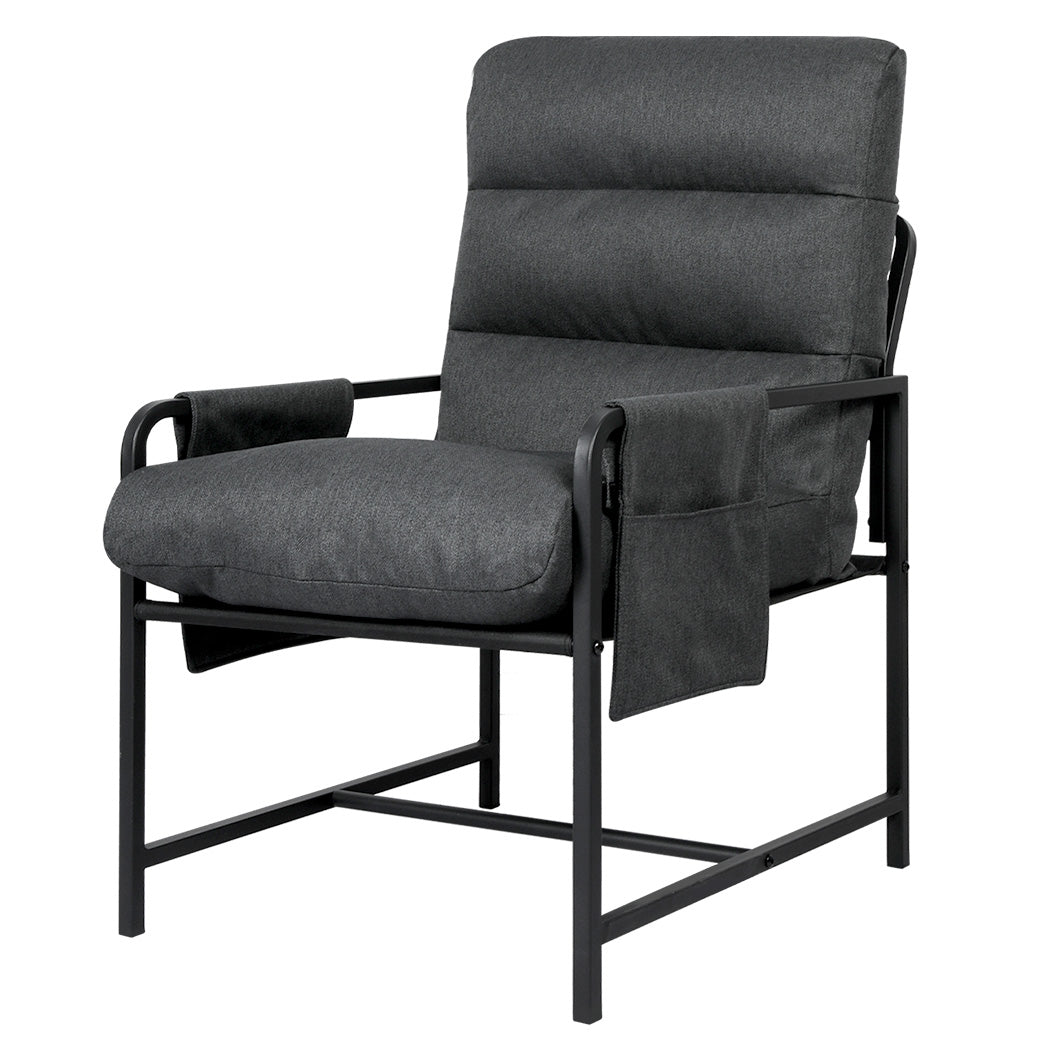 Levede Metal Framed Lounge Chair Linen in Dark Grey-1975420342314864640