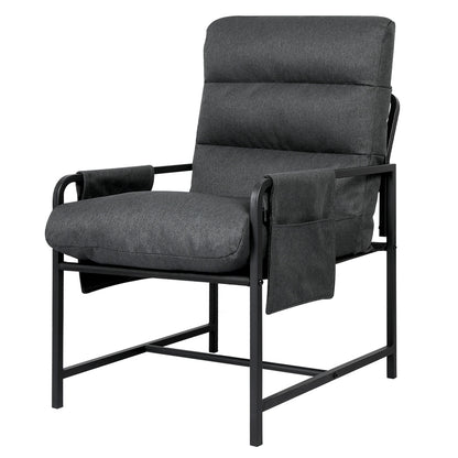 Levede Metal Framed Lounge Chair Linen in Dark Grey-1975420342314864640