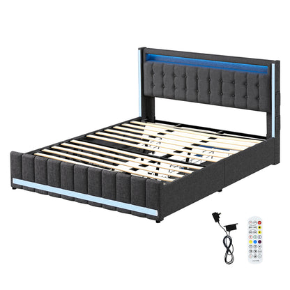 Levede King Bed Frame Fabric Storage Drawer LED USB-1973194180704473088