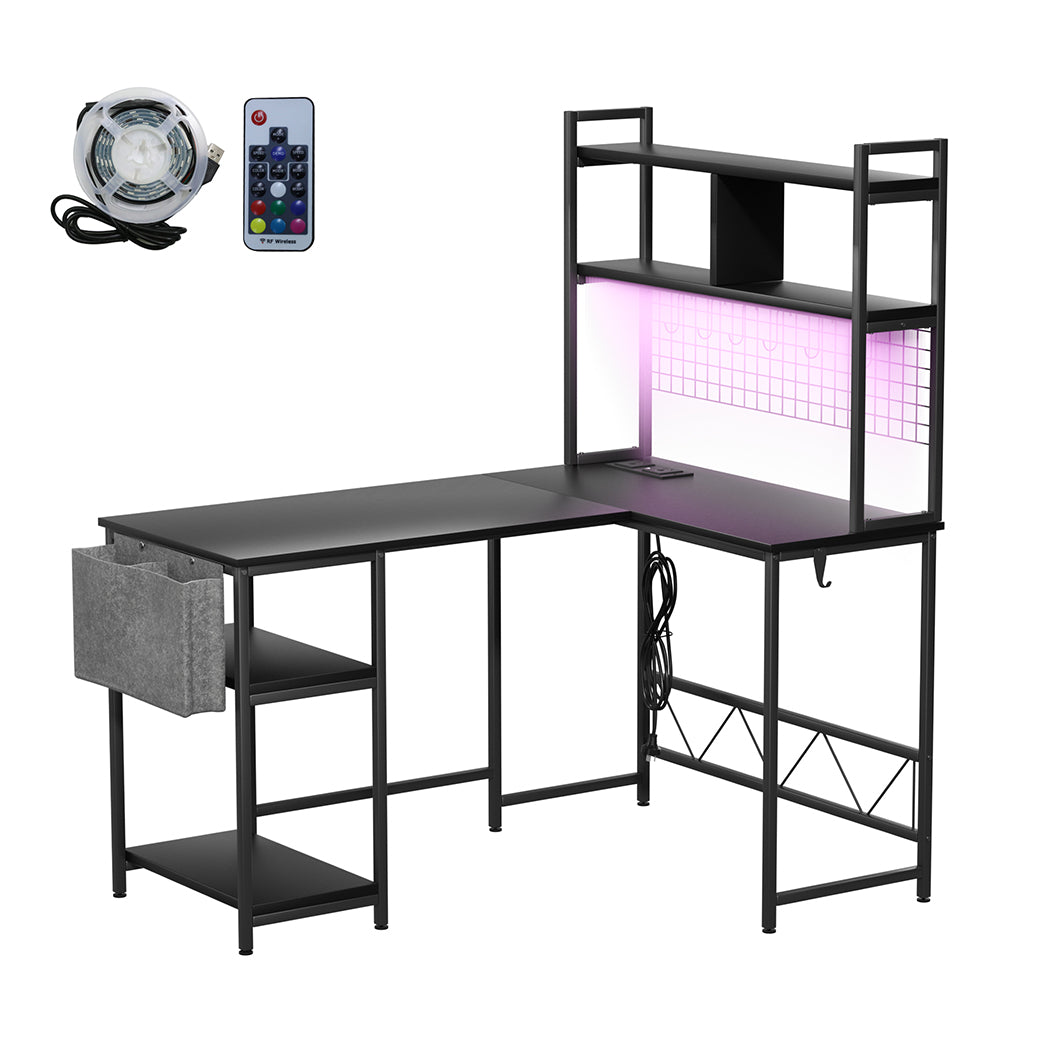 Levede L Shaped Gaming Desk with LED Lights Black-1975420366776045568