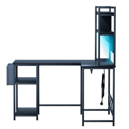 Levede L Shaped Gaming Desk with LED Lights Black-1975420366776045569
