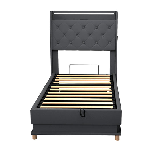 Levede Single Bed Frame Gas Lift Storage LED Light USB-1973194180511535105