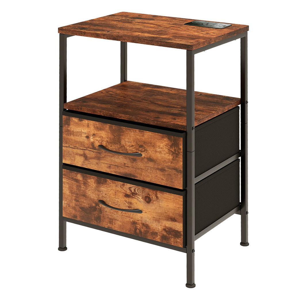 Levede LED Bedside Table with 2 Drawers Power Outlets-1973194191941013505