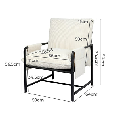 Levede Metal Framed Lounge Chair Corduroy in Beige-1973193529891098626